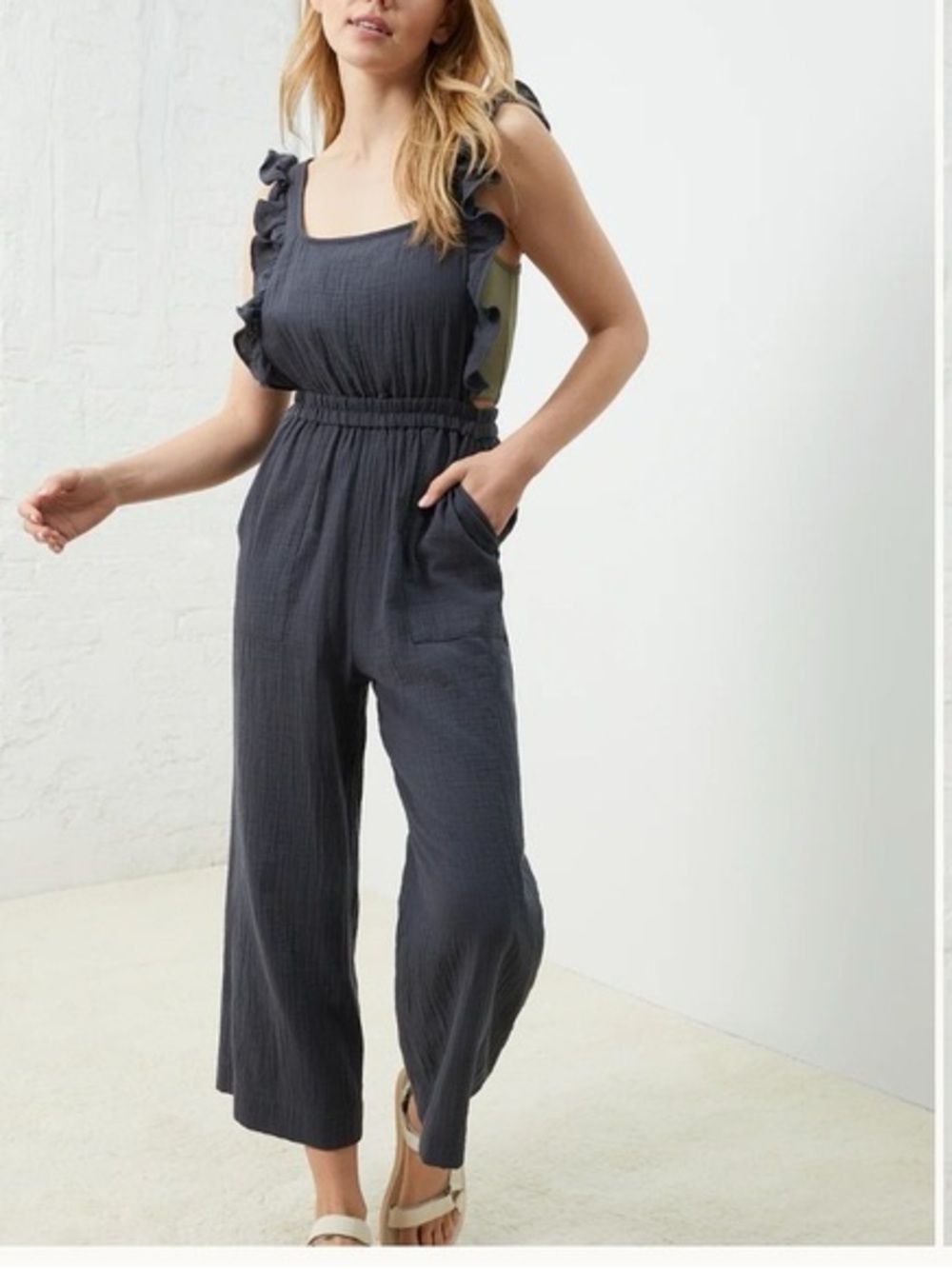 UPWEST Coastal Cotton Ruffle Jumpsuit